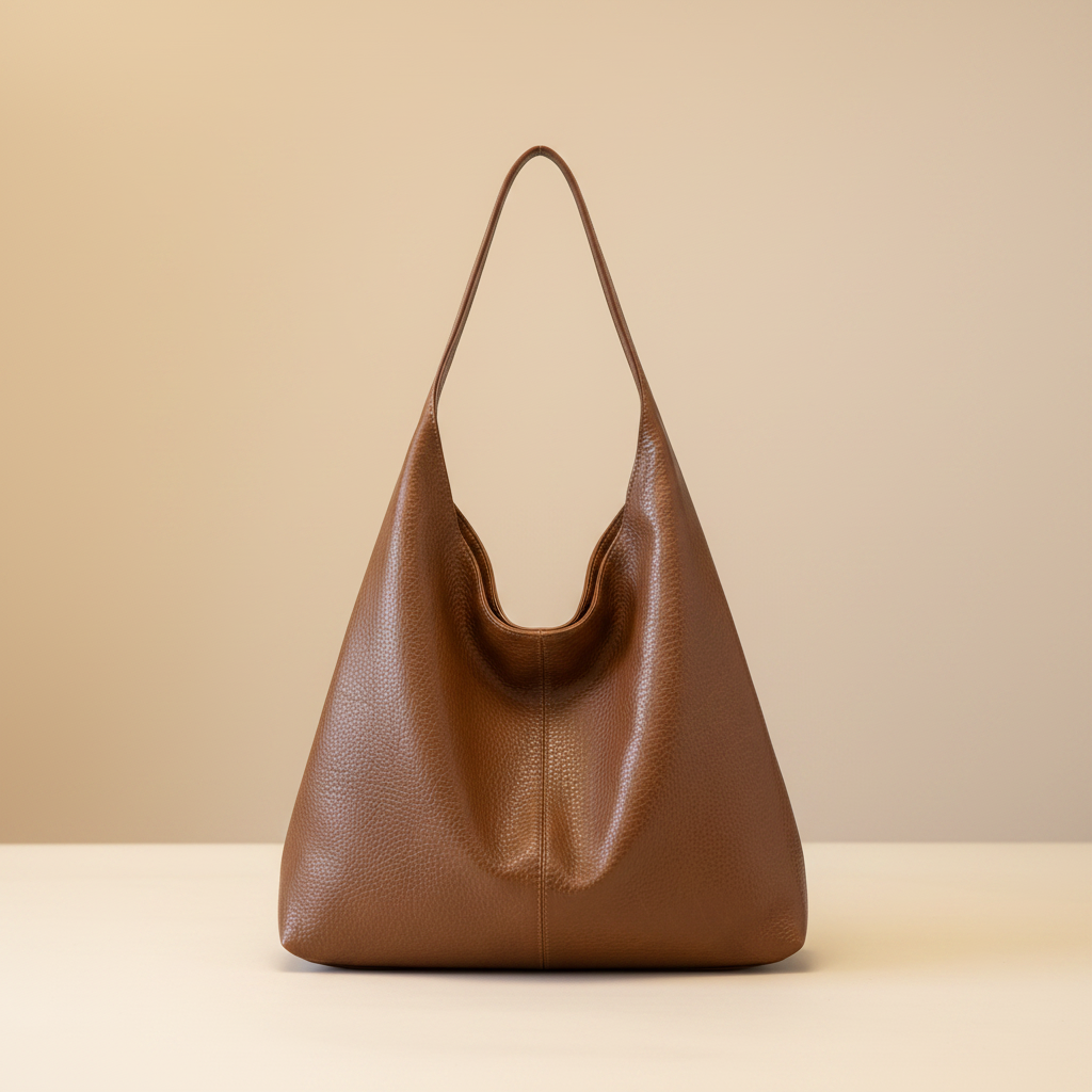 trylorixalx large brown leather hobo tote bag with a minimalist retro design on a neutral background