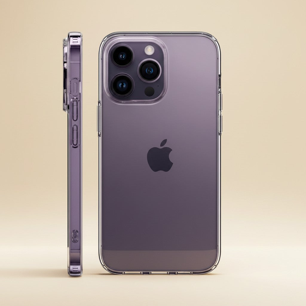 trylorixalx clear flexible protective case on a purple iPhone showing back and side views for a minimalist look