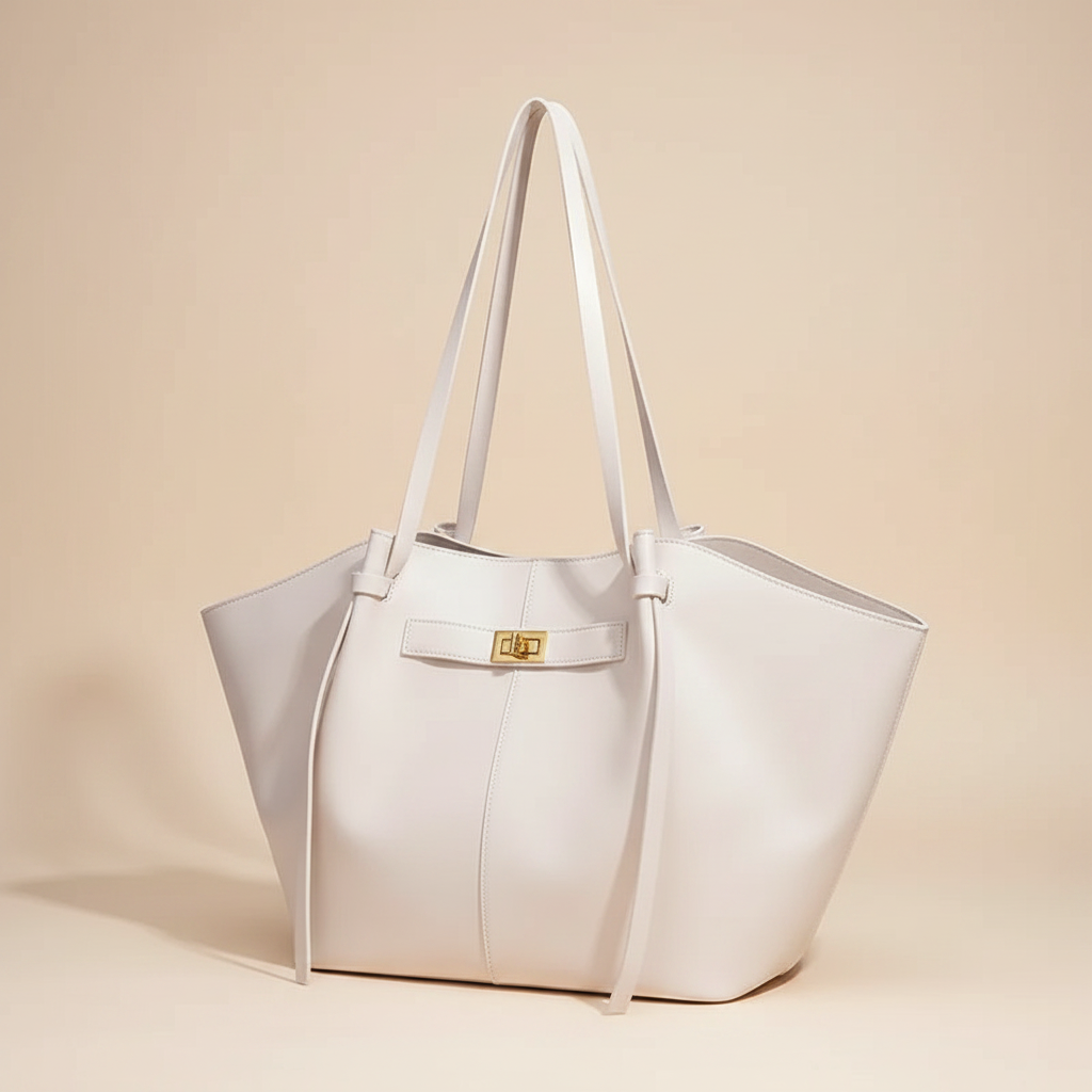 trylorixalx oversized light brown shoulder bag with a wide silhouette and gold-tone metal clasp closure