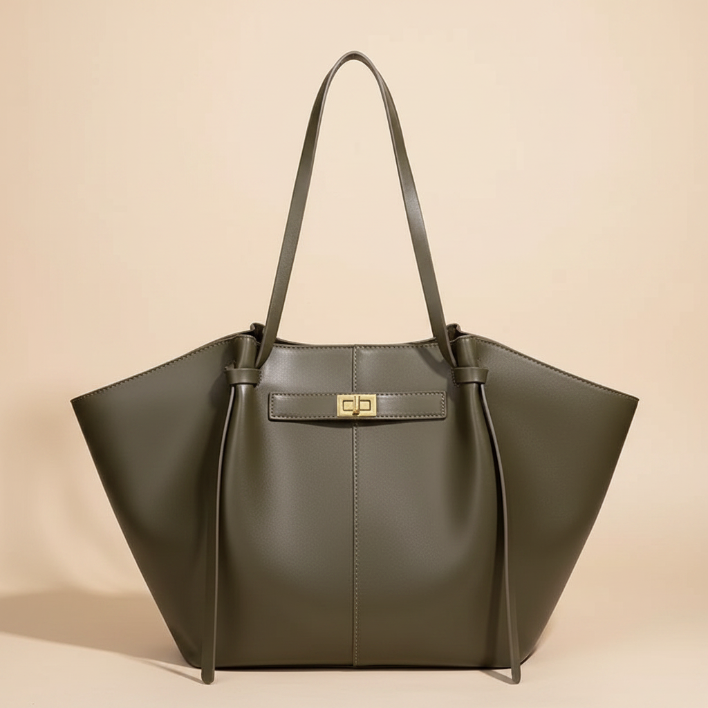 trylorixalx oversized dark olive green shoulder bag with gold-tone turn-lock closure and wide silhouette
