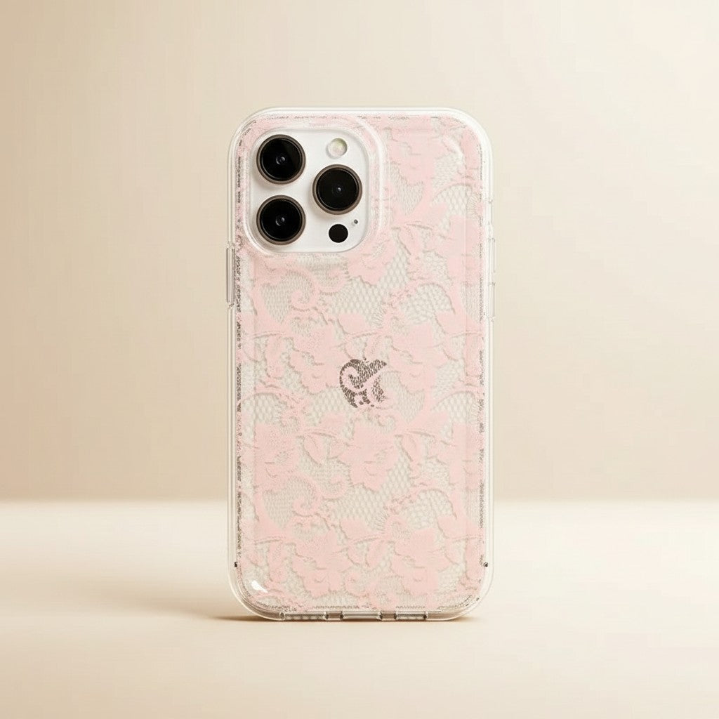 trylorixalx romantic soft TPU iPhone case with delicate pink lace pattern for a feminine and elegant look